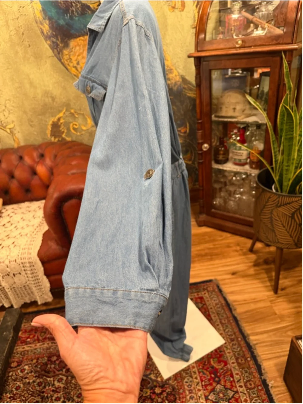 Ashley Stewart Denim Jumpsuit 14 Romper Overall Long Sleeve Elastic Waist Blue